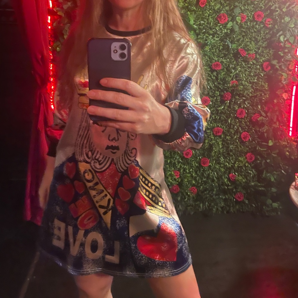 Anthropologie King Of Hearts Card Games Satin Shimmer Mini Dress Long Sleeves - Picture 13 of 14